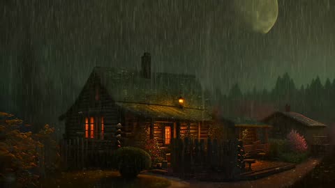 Say Good Bye to Insomnia. Sleep & Relax with Rain and Thunderstorm ⛈️ Sounds in a Cozy Warm Cabin 🛖