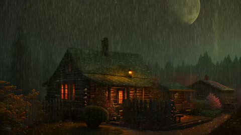 Say Good Bye to Insomnia. Sleep & Relax with Rain and Thunderstorm ⛈️ Sounds in a Cozy Warm Cabin 🛖