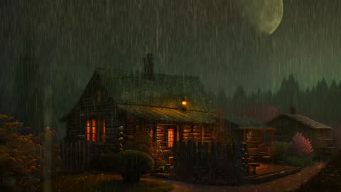 Say Good Bye to Insomnia. Sleep & Relax with Rain and Thunderstorm ⛈️ Sounds in a Cozy Warm Cabin 🛖