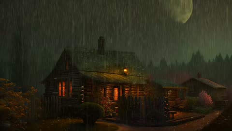 Say Good Bye to Insomnia. Sleep & Relax with Rain and Thunderstorm ⛈️ Sounds in a Cozy Warm Cabin 🛖