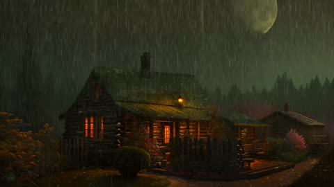 Say Good Bye to Insomnia. Sleep & Relax with Rain and Thunderstorm ⛈️ Sounds in a Cozy Warm Cabin 🛖