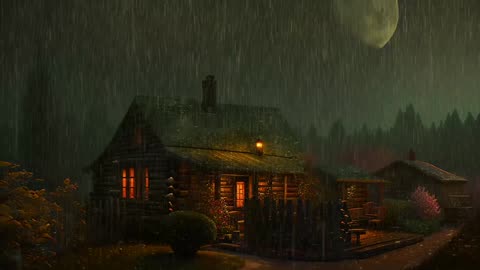 Say Good Bye to Insomnia. Sleep & Relax with Rain and Thunderstorm ⛈️ Sounds in a Cozy Warm Cabin 🛖