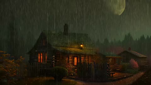 Say Good Bye to Insomnia. Sleep & Relax with Rain and Thunderstorm ⛈️ Sounds in a Cozy Warm Cabin 🛖