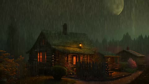 Say Good Bye to Insomnia. Sleep & Relax with Rain and Thunderstorm ⛈️ Sounds in a Cozy Warm Cabin 🛖