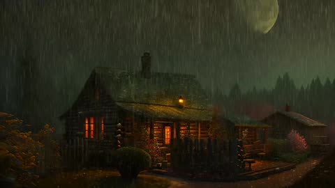 Say Good Bye to Insomnia. Sleep & Relax with Rain and Thunderstorm ⛈️ Sounds in a Cozy Warm Cabin 🛖