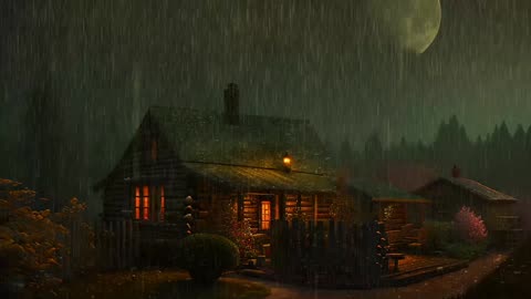Say Good Bye to Insomnia. Sleep & Relax with Rain and Thunderstorm ⛈️ Sounds in a Cozy Warm Cabin 🛖
