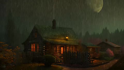 Say Good Bye to Insomnia. Sleep & Relax with Rain and Thunderstorm ⛈️ Sounds in a Cozy Warm Cabin 🛖
