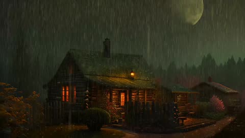 Say Good Bye to Insomnia. Sleep & Relax with Rain and Thunderstorm ⛈️ Sounds in a Cozy Warm Cabin 🛖