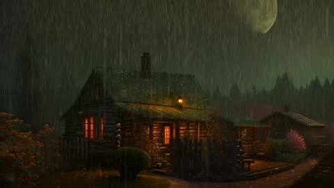 Say Good Bye to Insomnia. Sleep & Relax with Rain and Thunderstorm ⛈️ Sounds in a Cozy Warm Cabin 🛖