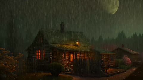 Say Good Bye to Insomnia. Sleep & Relax with Rain and Thunderstorm ⛈️ Sounds in a Cozy Warm Cabin 🛖