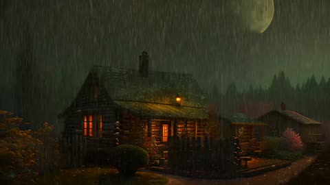 Say Good Bye to Insomnia. Sleep & Relax with Rain and Thunderstorm ⛈️ Sounds in a Cozy Warm Cabin 🛖