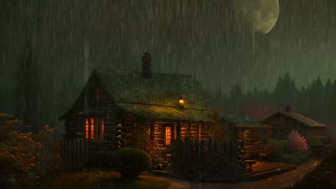 Say Good Bye to Insomnia. Sleep & Relax with Rain and Thunderstorm ⛈️ Sounds in a Cozy Warm Cabin 🛖
