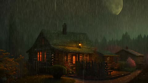 Say Good Bye to Insomnia. Sleep & Relax with Rain and Thunderstorm ⛈️ Sounds in a Cozy Warm Cabin 🛖