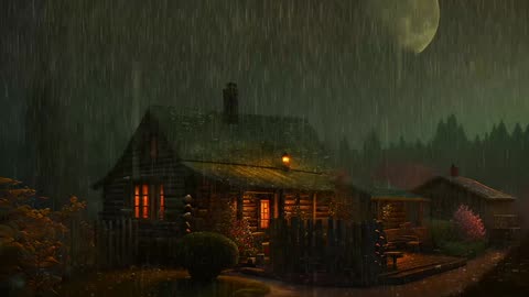 Say Good Bye to Insomnia. Sleep & Relax with Rain and Thunderstorm ⛈️ Sounds in a Cozy Warm Cabin 🛖