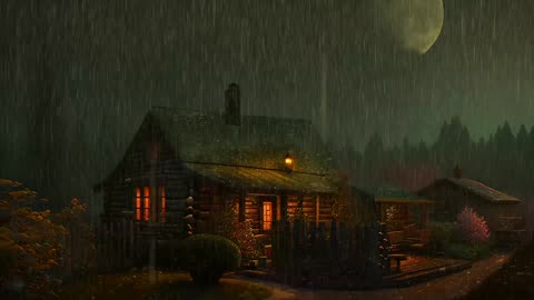 Say Good Bye to Insomnia. Sleep & Relax with Rain and Thunderstorm ⛈️ Sounds in a Cozy Warm Cabin 🛖