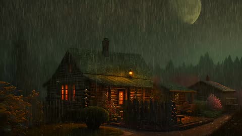 Say Good Bye to Insomnia. Sleep & Relax with Rain and Thunderstorm ⛈️ Sounds in a Cozy Warm Cabin 🛖