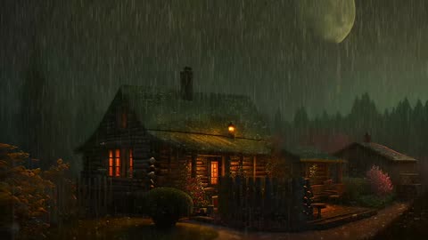 Say Good Bye to Insomnia. Sleep & Relax with Rain and Thunderstorm ⛈️ Sounds in a Cozy Warm Cabin 🛖