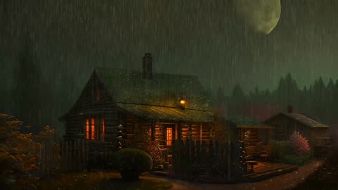 Say Good Bye to Insomnia. Sleep & Relax with Rain and Thunderstorm ⛈️ Sounds in a Cozy Warm Cabin 🛖