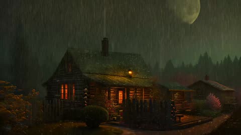 Say Good Bye to Insomnia. Sleep & Relax with Rain and Thunderstorm ⛈️ Sounds in a Cozy Warm Cabin 🛖