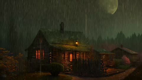 Say Good Bye to Insomnia. Sleep & Relax with Rain and Thunderstorm ⛈️ Sounds in a Cozy Warm Cabin 🛖