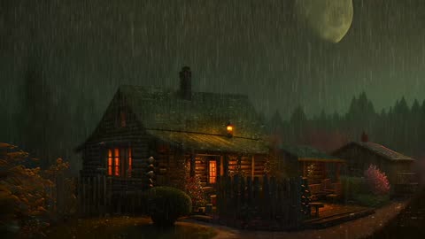 Say Good Bye to Insomnia. Sleep & Relax with Rain and Thunderstorm ⛈️ Sounds in a Cozy Warm Cabin 🛖