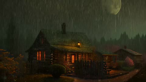 Say Good Bye to Insomnia. Sleep & Relax with Rain and Thunderstorm ⛈️ Sounds in a Cozy Warm Cabin 🛖