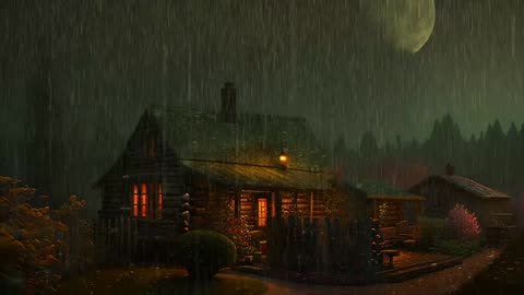 Say Good Bye to Insomnia. Sleep & Relax with Rain and Thunderstorm ⛈️ Sounds in a Cozy Warm Cabin 🛖