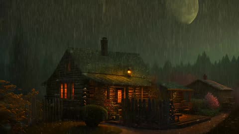 Say Good Bye to Insomnia. Sleep & Relax with Rain and Thunderstorm ⛈️ Sounds in a Cozy Warm Cabin 🛖