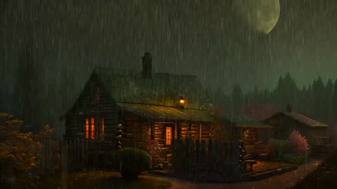 Say Good Bye to Insomnia. Sleep & Relax with Rain and Thunderstorm ⛈️ Sounds in a Cozy Warm Cabin 🛖