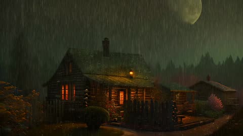 Say Good Bye to Insomnia. Sleep & Relax with Rain and Thunderstorm ⛈️ Sounds in a Cozy Warm Cabin 🛖