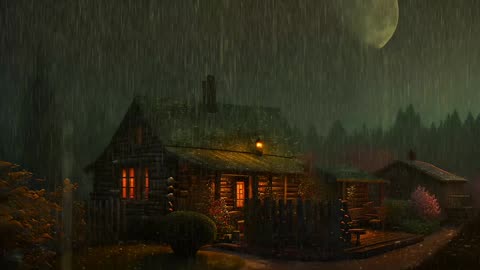 Say Good Bye to Insomnia. Sleep & Relax with Rain and Thunderstorm ⛈️ Sounds in a Cozy Warm Cabin 🛖