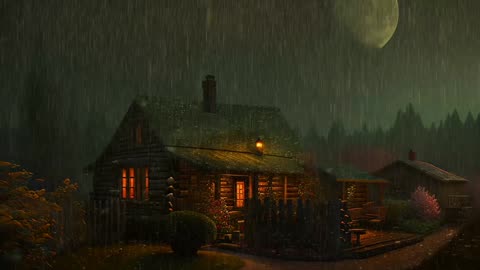 Say Good Bye to Insomnia. Sleep & Relax with Rain and Thunderstorm ⛈️ Sounds in a Cozy Warm Cabin 🛖