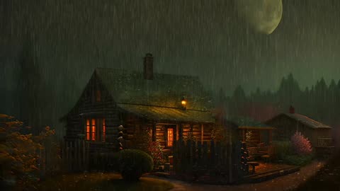 Say Good Bye to Insomnia. Sleep & Relax with Rain and Thunderstorm ⛈️ Sounds in a Cozy Warm Cabin 🛖