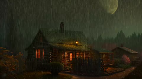 Say Good Bye to Insomnia. Sleep & Relax with Rain and Thunderstorm ⛈️ Sounds in a Cozy Warm Cabin 🛖