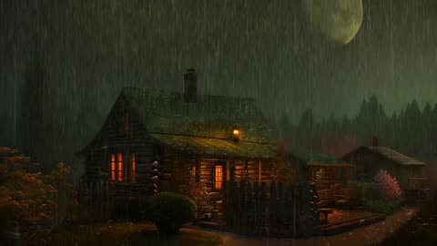 Say Good Bye to Insomnia. Sleep & Relax with Rain and Thunderstorm ⛈️ Sounds in a Cozy Warm Cabin 🛖