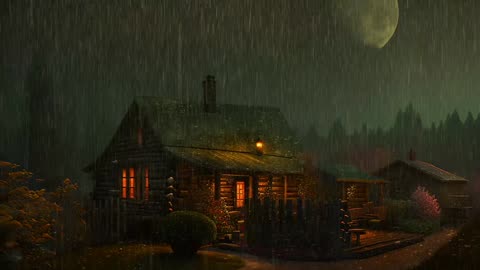Say Good Bye to Insomnia. Sleep & Relax with Rain and Thunderstorm ⛈️ Sounds in a Cozy Warm Cabin 🛖