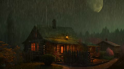 Say Good Bye to Insomnia. Sleep & Relax with Rain and Thunderstorm ⛈️ Sounds in a Cozy Warm Cabin 🛖