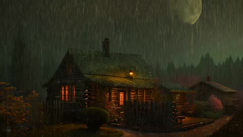 Say Good Bye to Insomnia. Sleep & Relax with Rain and Thunderstorm ⛈️ Sounds in a Cozy Warm Cabin 🛖