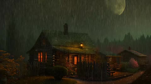 Say Good Bye to Insomnia. Sleep & Relax with Rain and Thunderstorm ⛈️ Sounds in a Cozy Warm Cabin 🛖