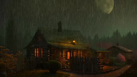 Say Good Bye to Insomnia. Sleep & Relax with Rain and Thunderstorm ⛈️ Sounds in a Cozy Warm Cabin 🛖