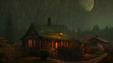 Say Good Bye to Insomnia. Sleep & Relax with Rain and Thunderstorm ⛈️ Sounds in a Cozy Warm Cabin 🛖