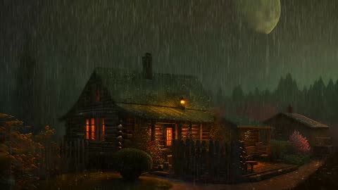 Say Good Bye to Insomnia. Sleep & Relax with Rain and Thunderstorm ⛈️ Sounds in a Cozy Warm Cabin 🛖