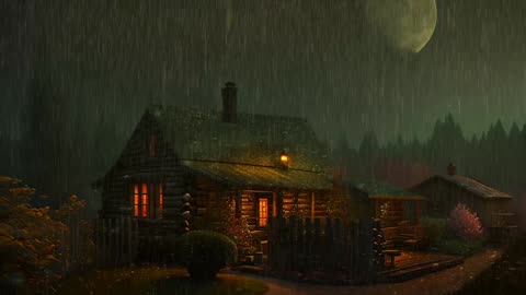 Say Good Bye to Insomnia. Sleep & Relax with Rain and Thunderstorm ⛈️ Sounds in a Cozy Warm Cabin 🛖