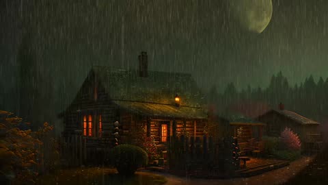 Say Good Bye to Insomnia. Sleep & Relax with Rain and Thunderstorm ⛈️ Sounds in a Cozy Warm Cabin 🛖