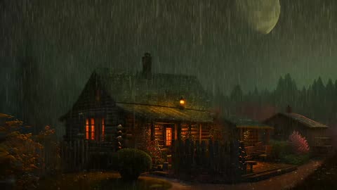 Say Good Bye to Insomnia. Sleep & Relax with Rain and Thunderstorm ⛈️ Sounds in a Cozy Warm Cabin 🛖