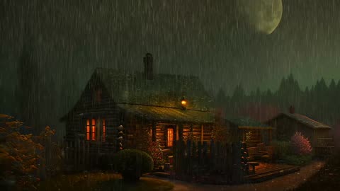 Say Good Bye to Insomnia. Sleep & Relax with Rain and Thunderstorm ⛈️ Sounds in a Cozy Warm Cabin 🛖