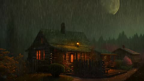 Say Good Bye to Insomnia. Sleep & Relax with Rain and Thunderstorm ⛈️ Sounds in a Cozy Warm Cabin 🛖
