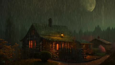 Say Good Bye to Insomnia. Sleep & Relax with Rain and Thunderstorm ⛈️ Sounds in a Cozy Warm Cabin 🛖