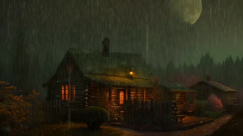 Say Good Bye to Insomnia. Sleep & Relax with Rain and Thunderstorm ⛈️ Sounds in a Cozy Warm Cabin 🛖