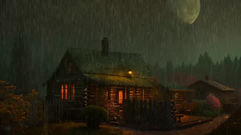 Say Good Bye to Insomnia. Sleep & Relax with Rain and Thunderstorm ⛈️ Sounds in a Cozy Warm Cabin 🛖